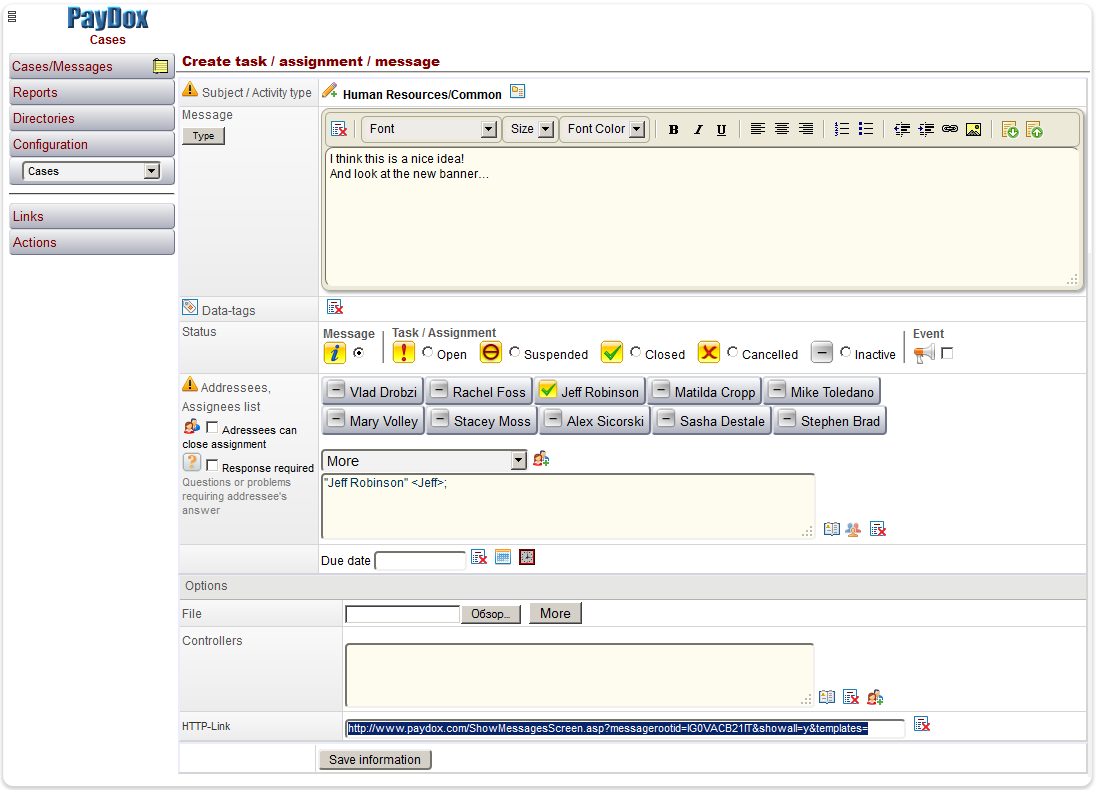 How to create a case containing other cases