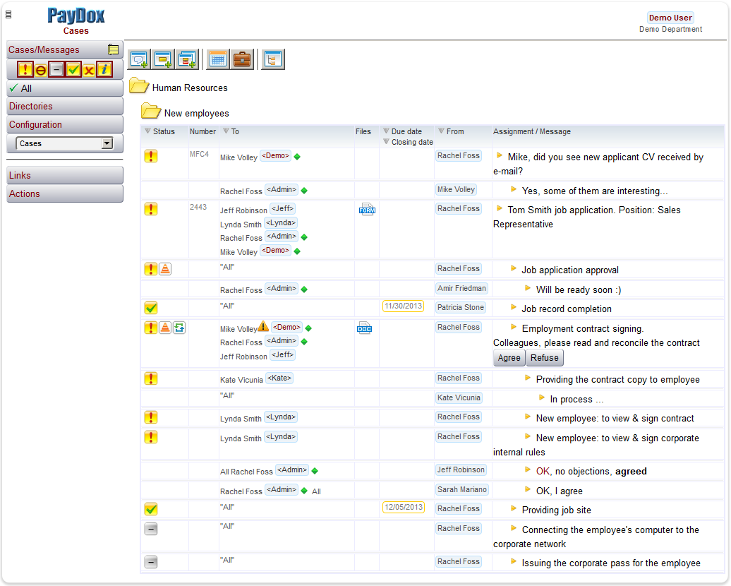 PayDox Adaptive Case & Task Management: table view