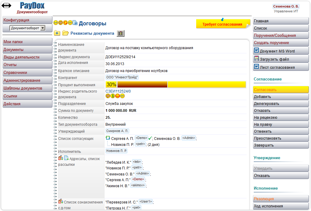 Согласование документов в СЭД PayDox